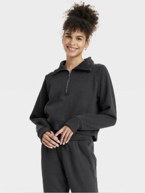 All in Motion Fleece Half Zip Pullover Sweatshirt, Black, L, Relaxed Fit, NWT!